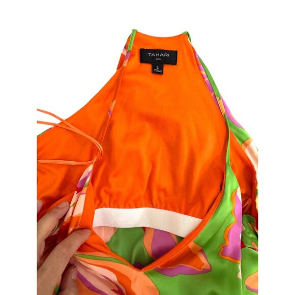 Tahari asl bohemian floral colorful relaxed satin maxi dress orange - Picture 9 of 10